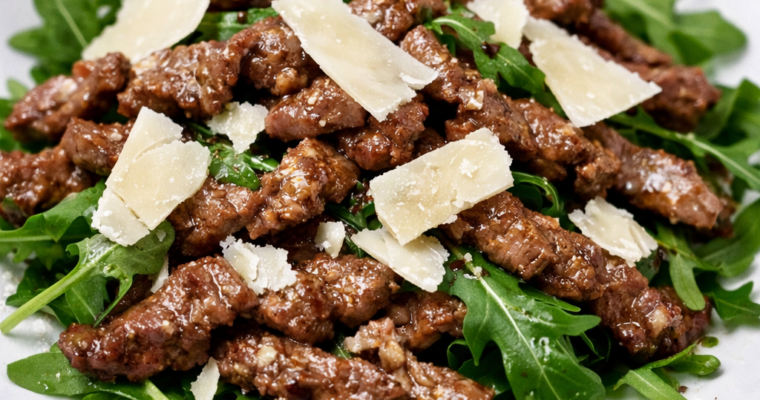 Straccetti di Manzo Rucola e Grana: Il Secondo Piatto Tenerissimo e Pronto in 10 Minuti