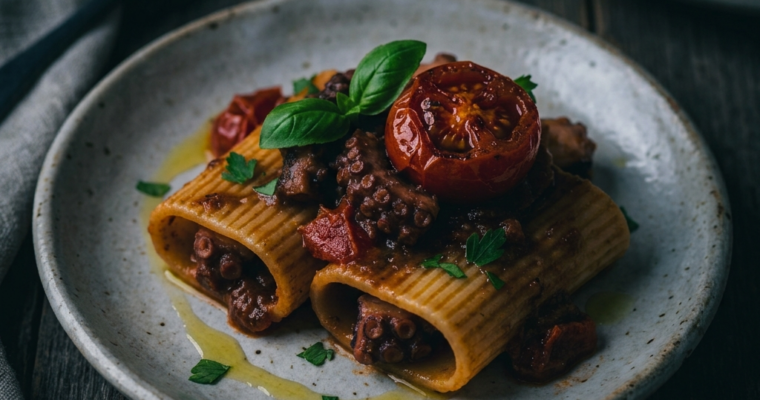 Paccheri con Ragù di Polpo e Pomodorini Confit: Il Primo di Mare Ricco e Squisito