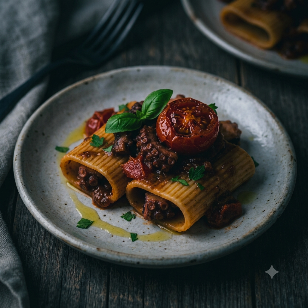 Paccheri con Ragù di Polpo e Pomodorini Confit: Il Primo di Mare Ricco e Squisito
