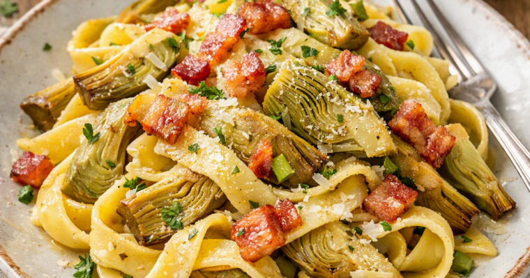 Pasta fresca ai carciofi e pancetta croccante – Il primo piatto rustico e irresistibile