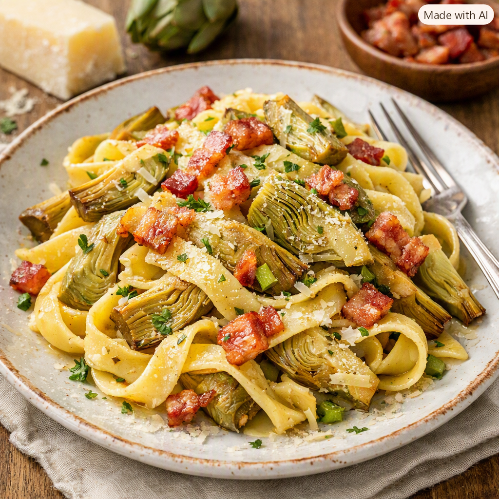 Pasta fresca ai carciofi e pancetta croccante – Il primo piatto rustico e irresistibile