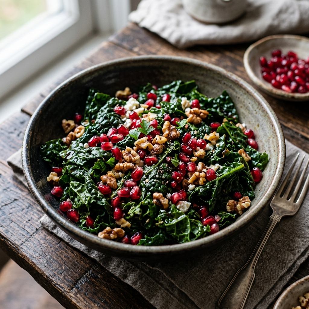 Insalata Tiepida di Cavolo Nero, Melagrana e Noci: Il Contorno Rustico che Conquista al Primo Boccone