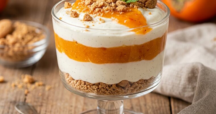 Mousse al Mascarpone con Cachi e Granella di Amaretto