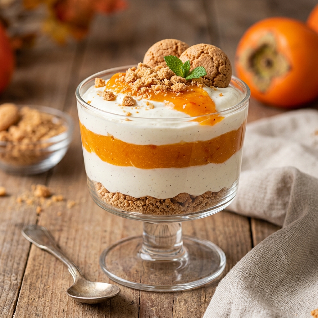 Mousse al Mascarpone con Cachi e Granella di Amaretto
