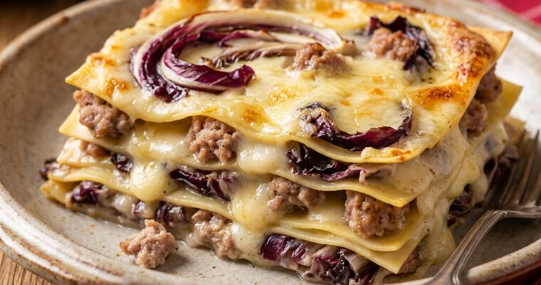 Lasagne Bianche con Radicchio Tardivo, Salsiccia e Taleggio.